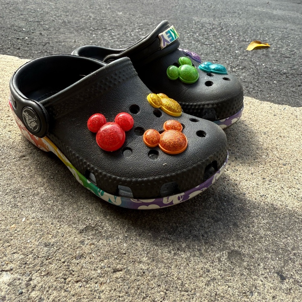 CROCS Kids Black Slippers with Colorful Charms